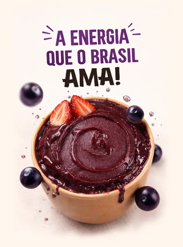 Açaí cremoso da Rudá servido em copo com frutas